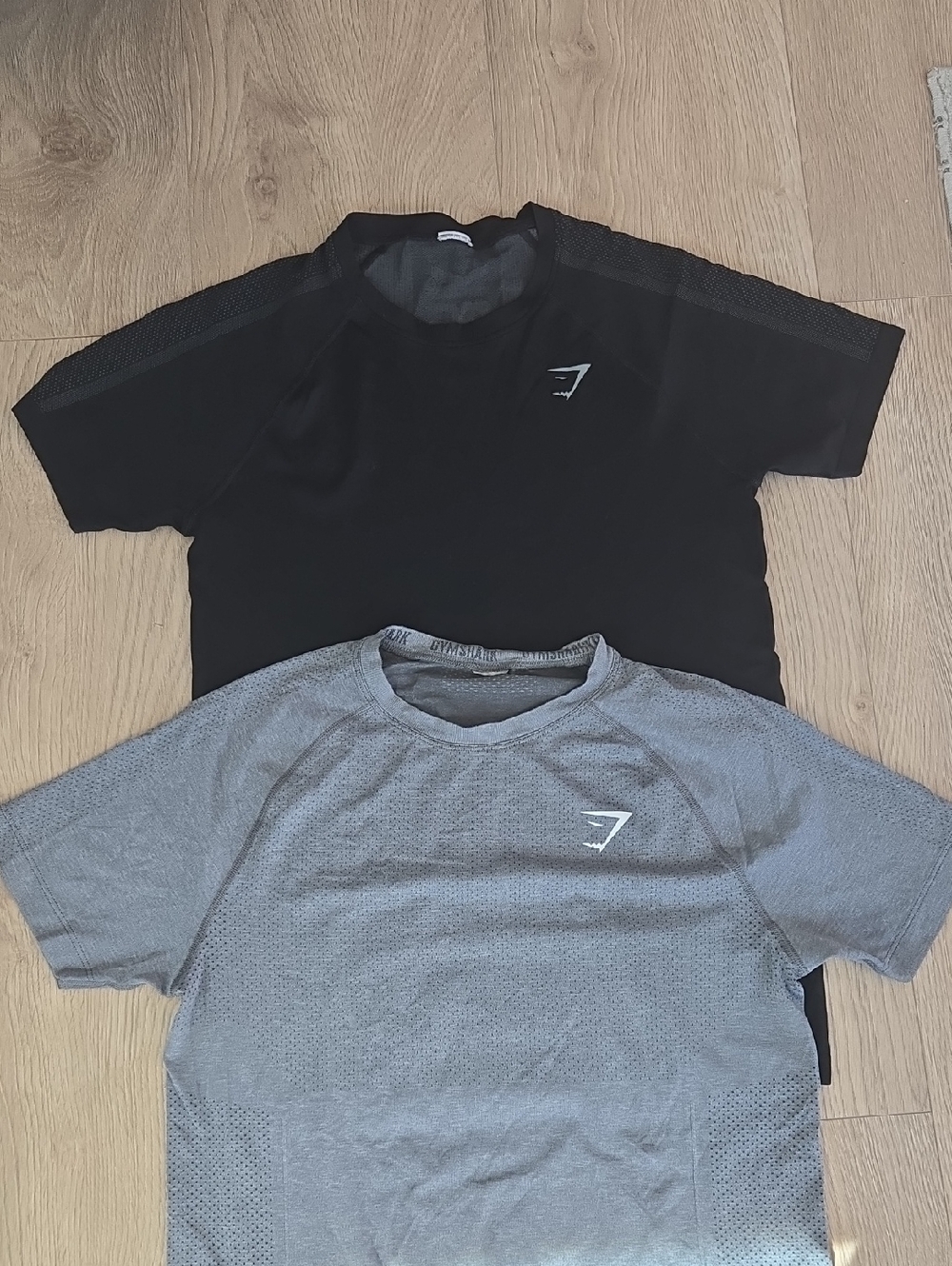2 Gymshark Short Sleeve Workout Tees - Black & Light Gray